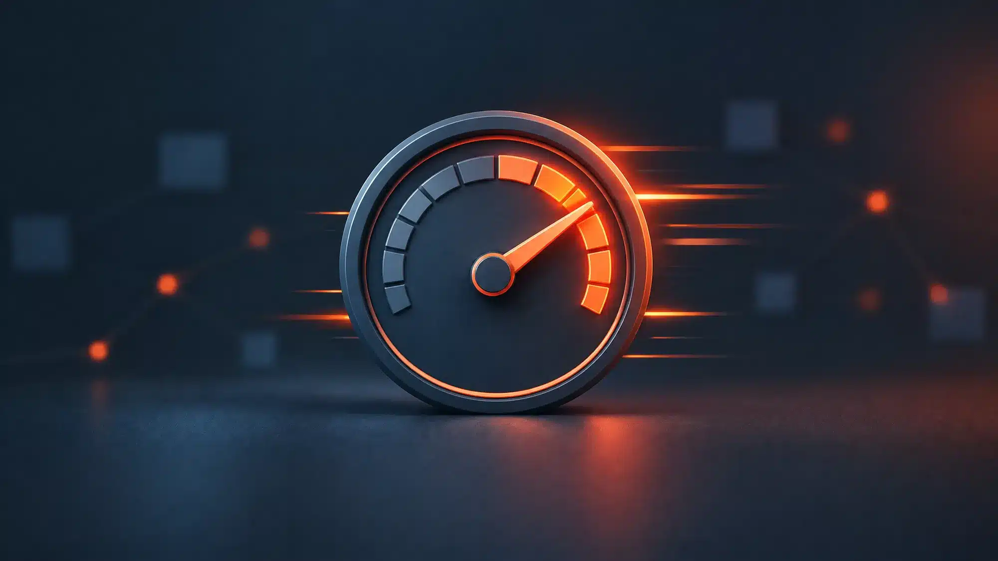 Speedometer with its needle in the orange zone, showing website speed